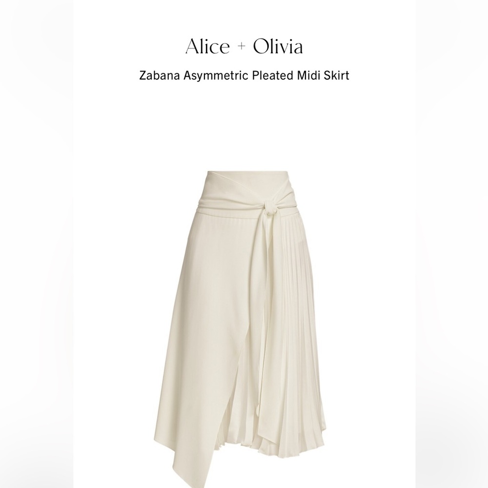 NWT Alice + Olivia Zabana Asymmetric Pleated Midi Skirt- Size 10